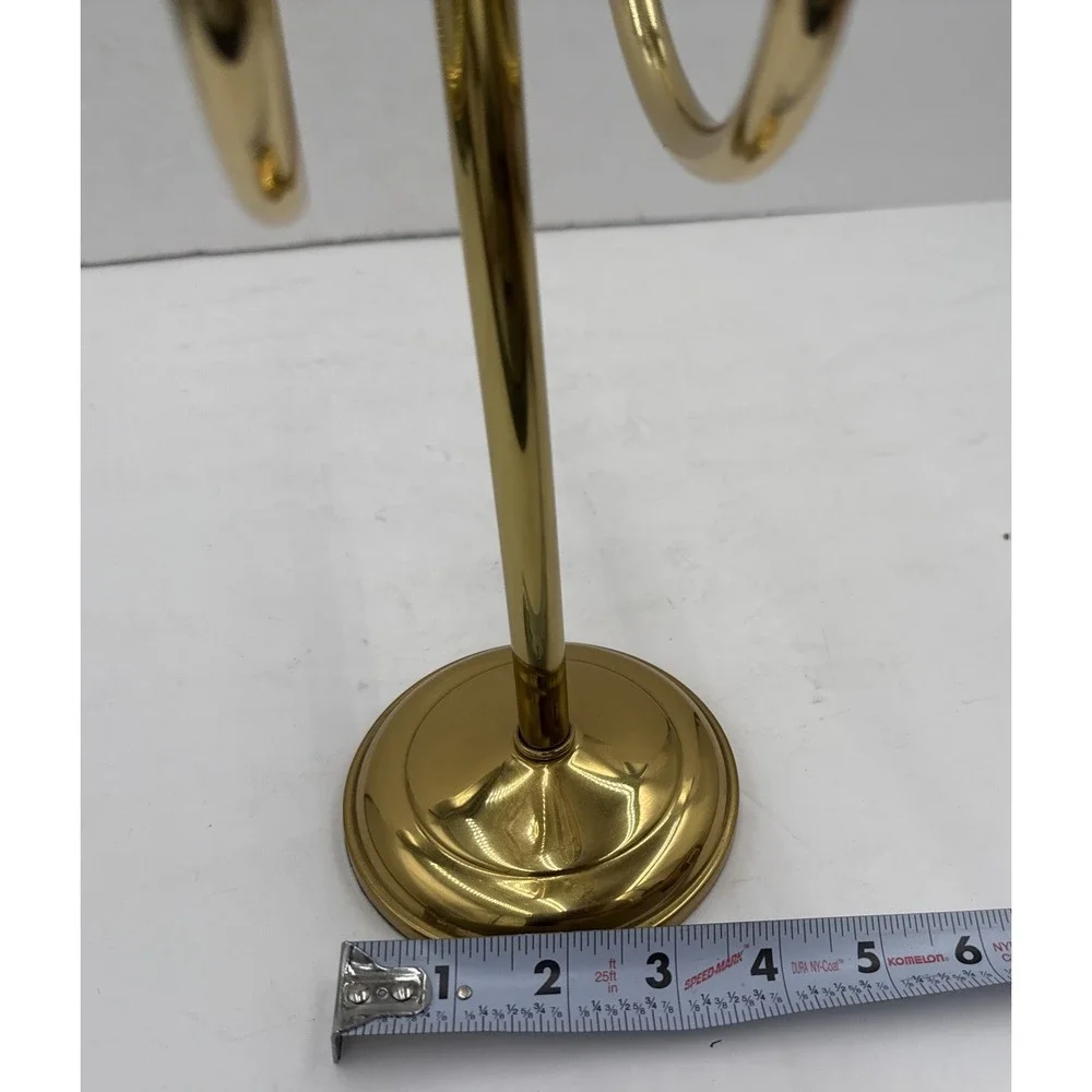 Vintage Brass Standing Double Ring Fingertip Towel Holder Stand Bathroom